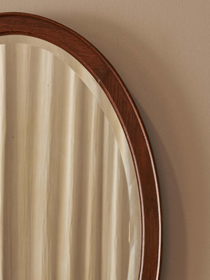 Art Deco oak oval bevelled mirror