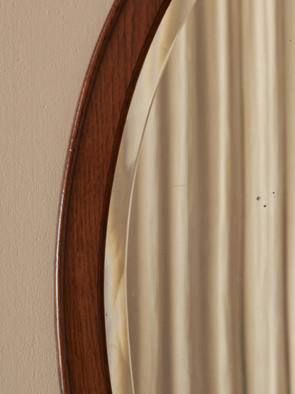 Art Deco oak oval bevelled mirror