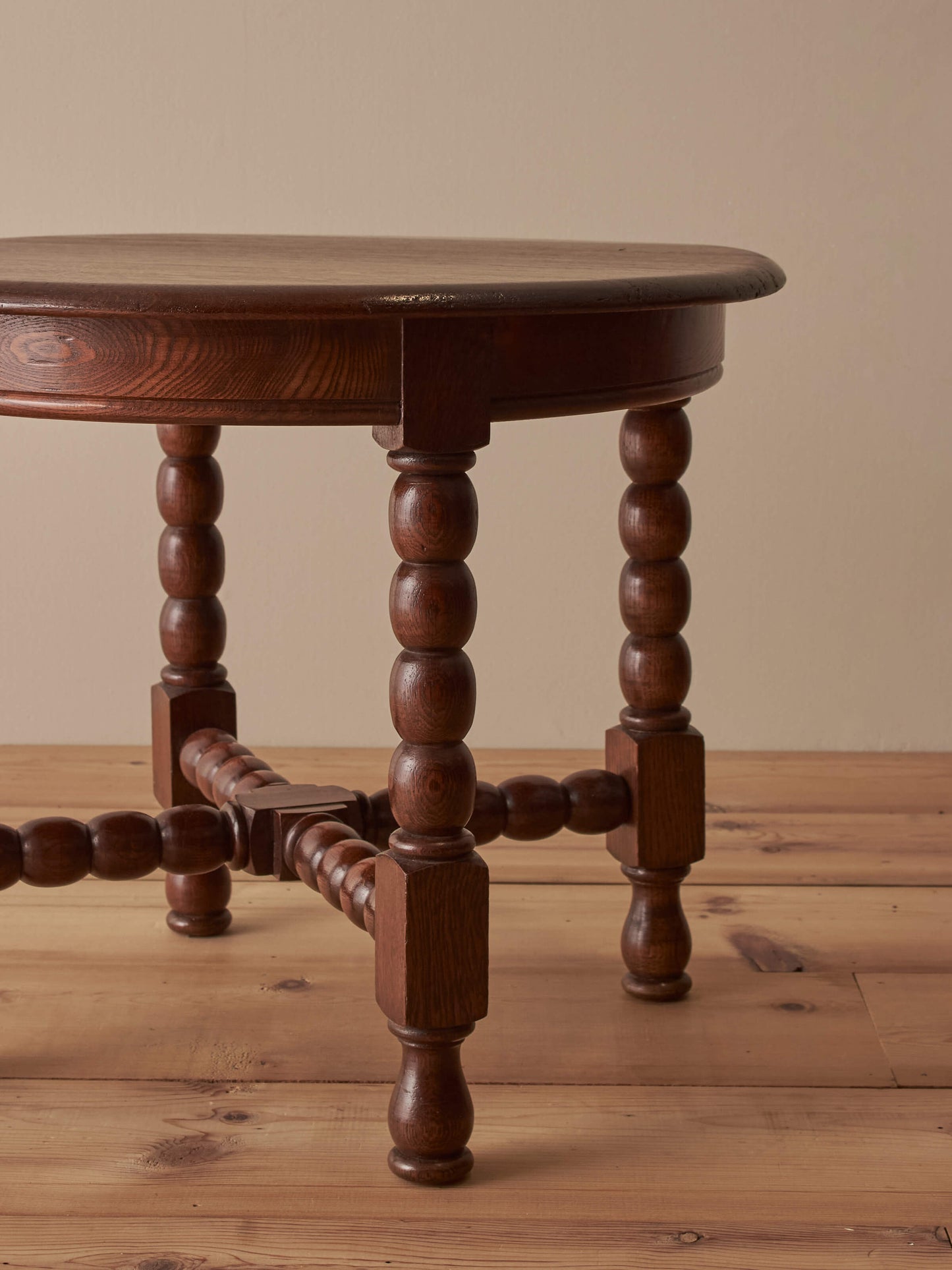 French vintage circular oak bobbin table