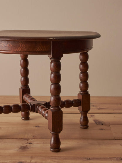 French vintage circular oak bobbin table