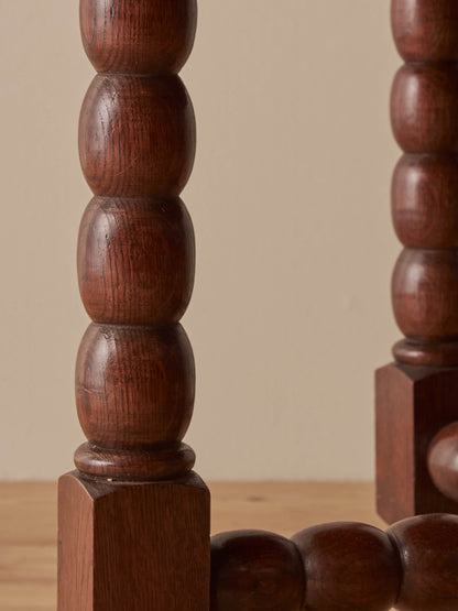 French vintage circular oak bobbin table
