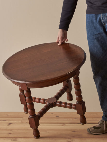 French vintage circular oak bobbin table