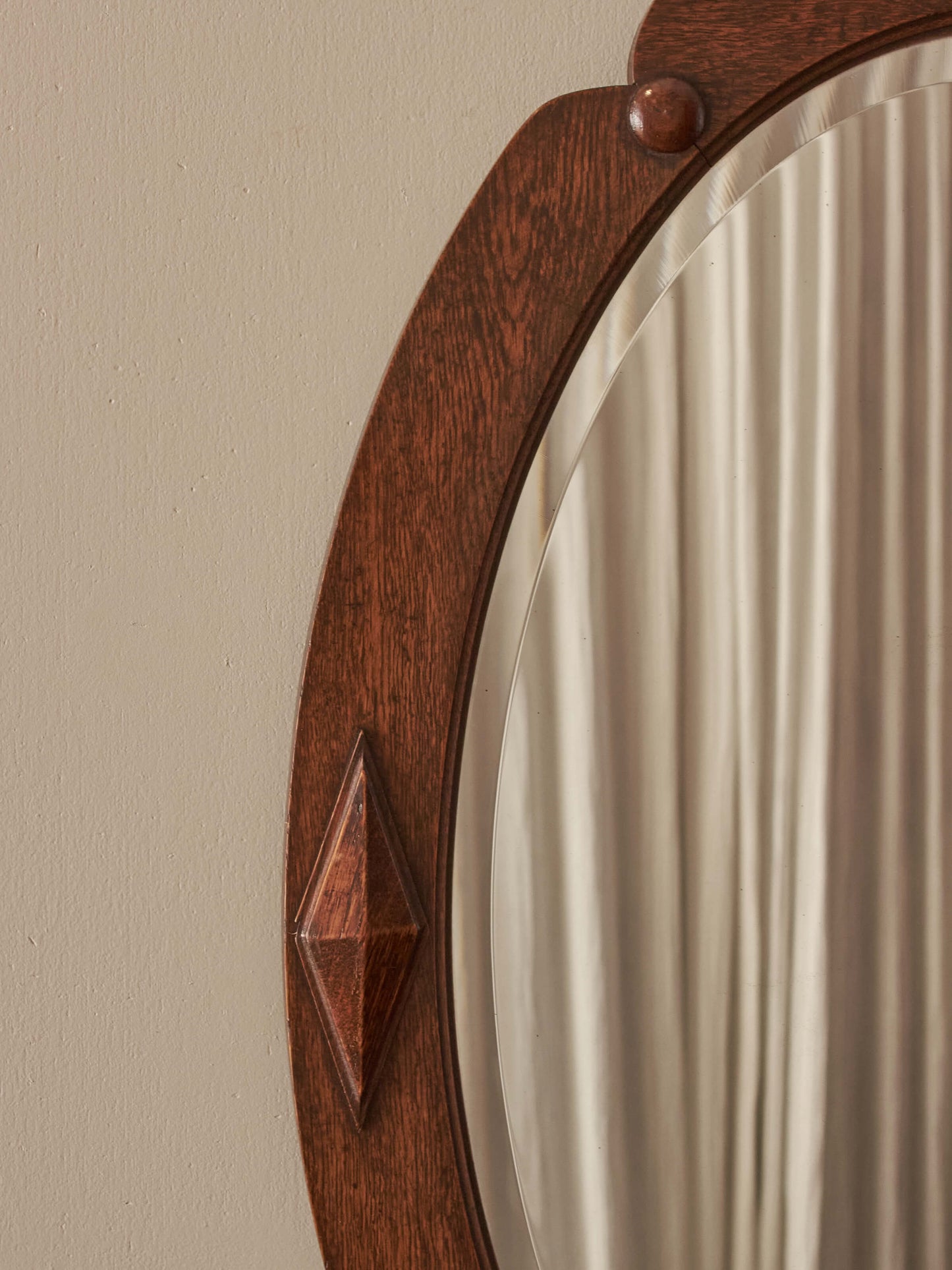 Edwardian oak oval mirror