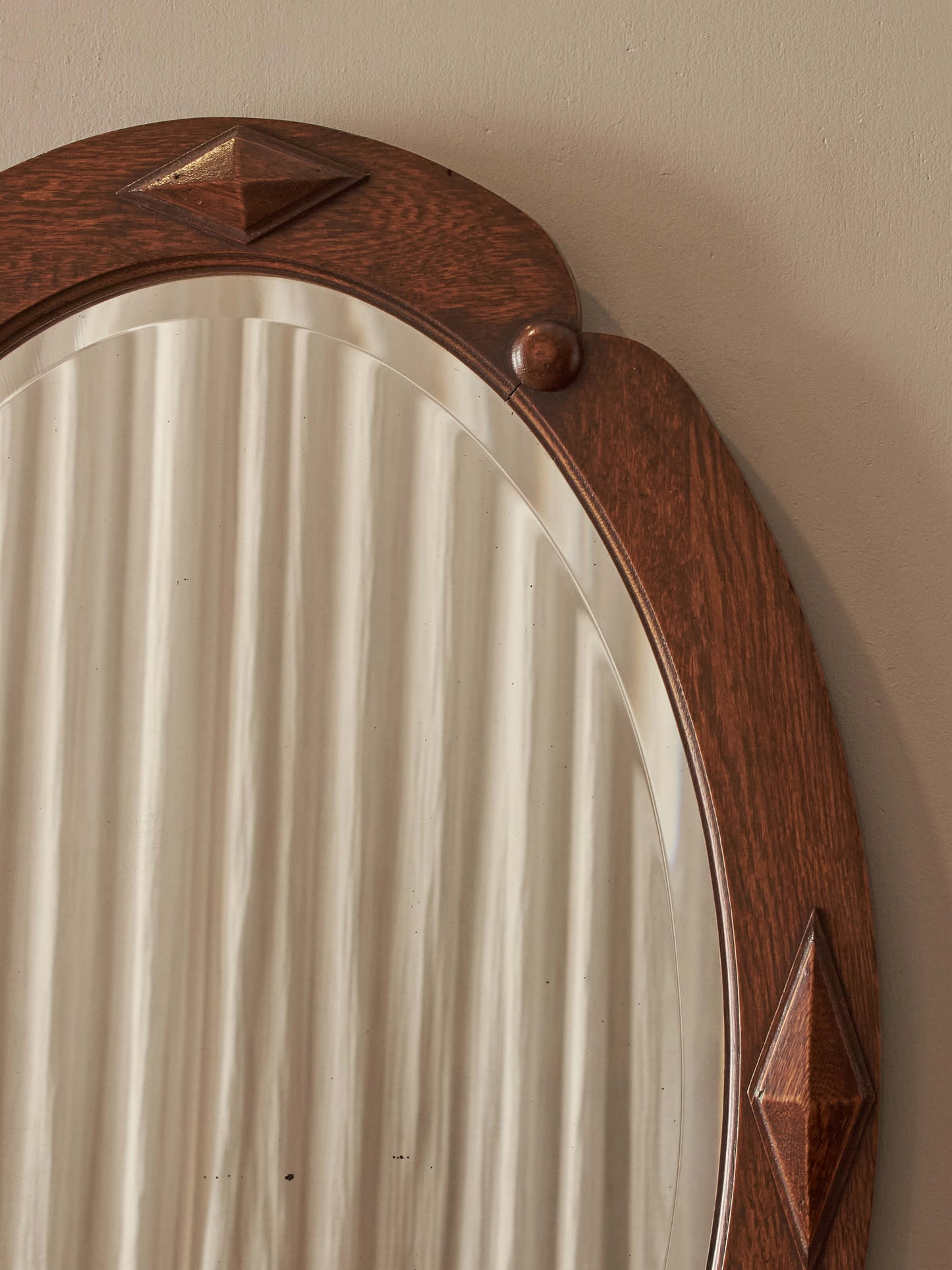 Edwardian oak oval mirror