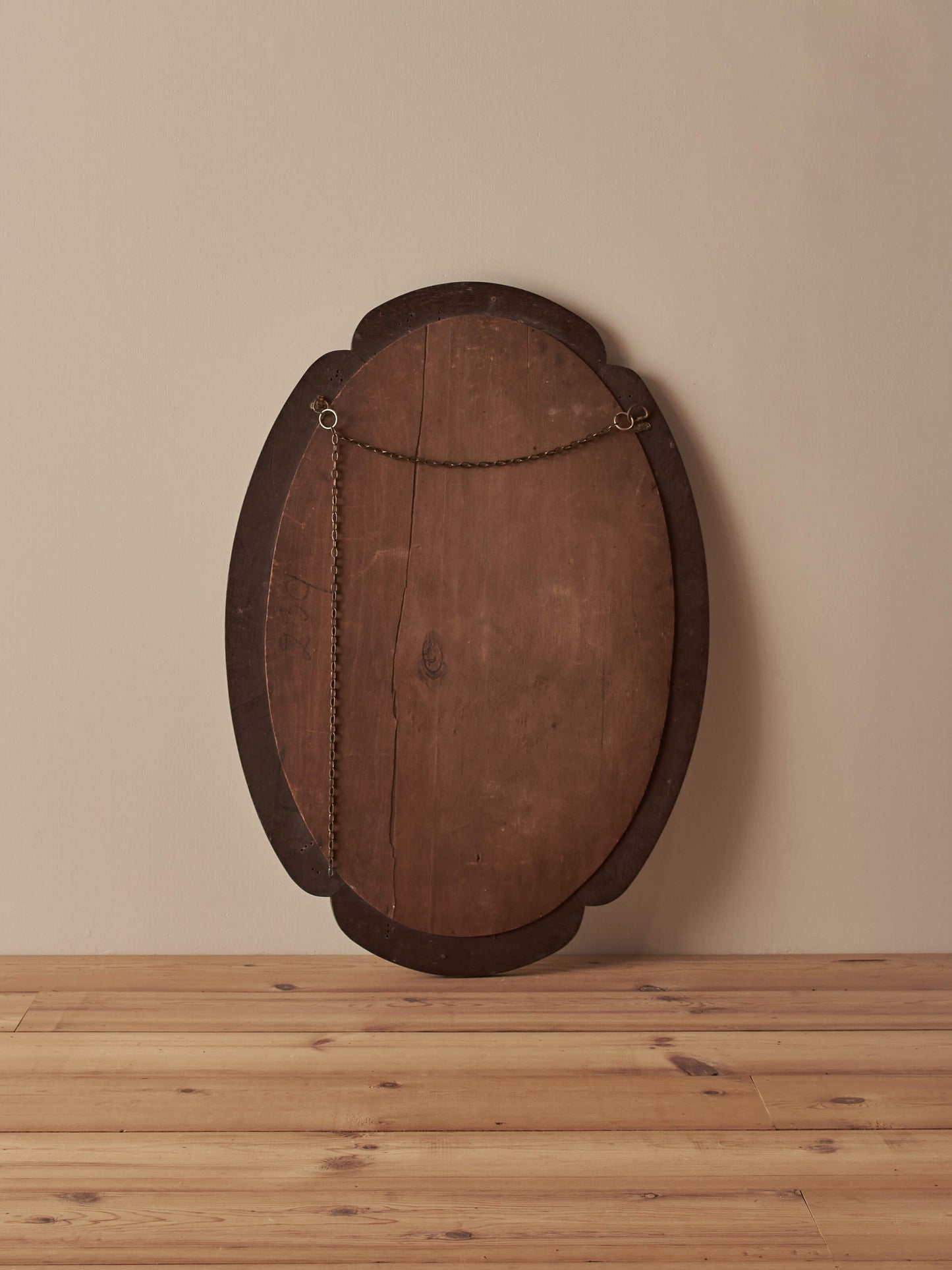 Edwardian oak oval mirror