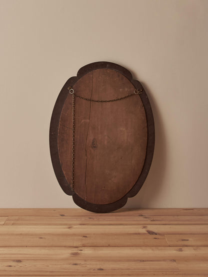Edwardian oak oval mirror