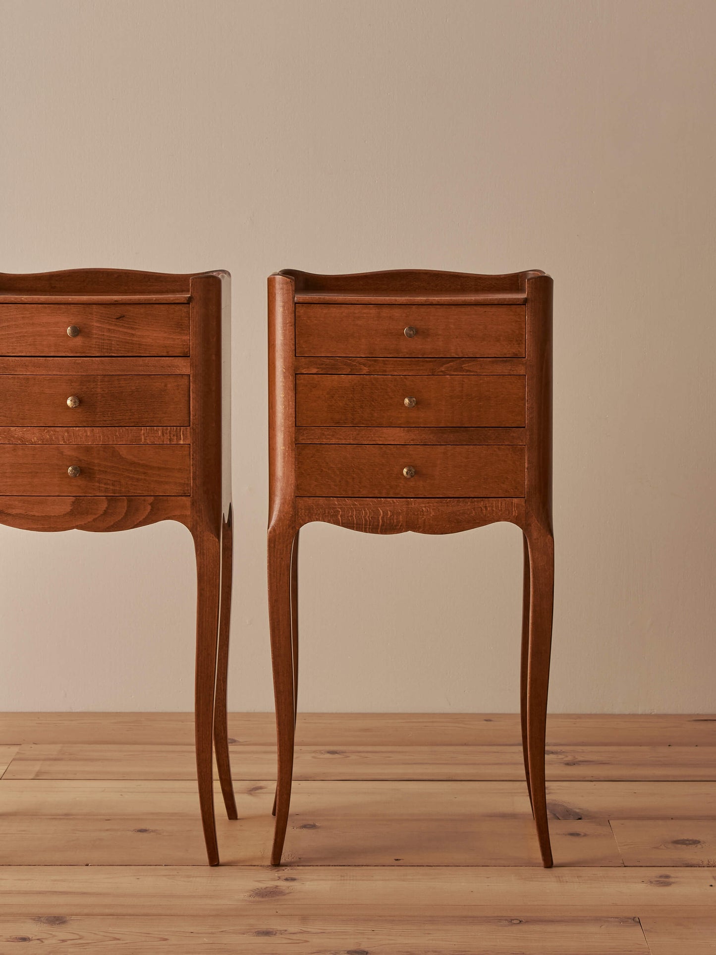 Pair of vintage French cherry bedside tables