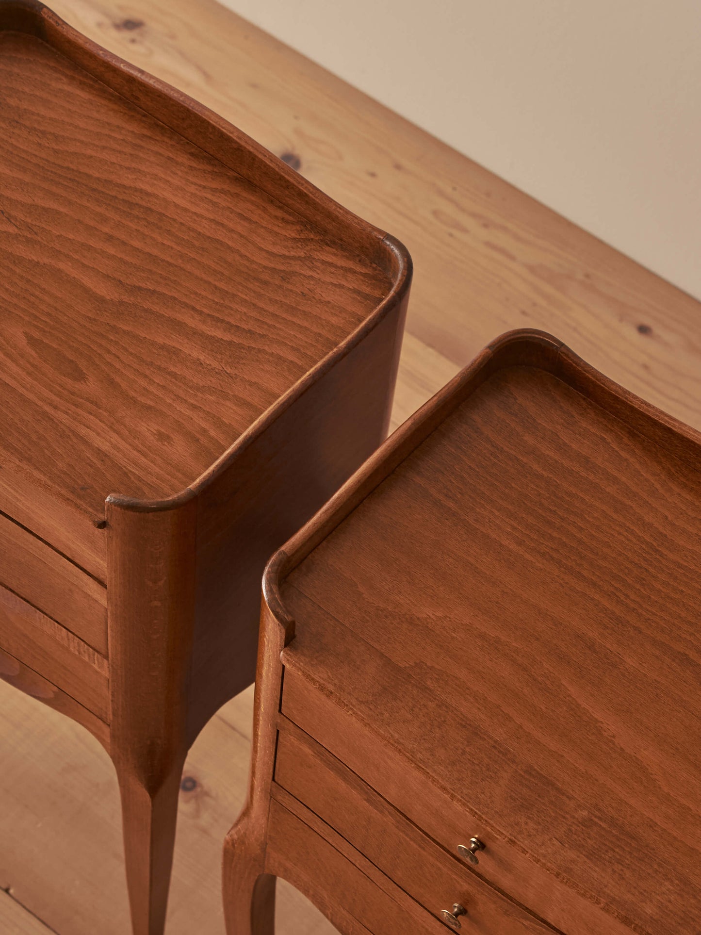 Pair of vintage French cherry bedside tables