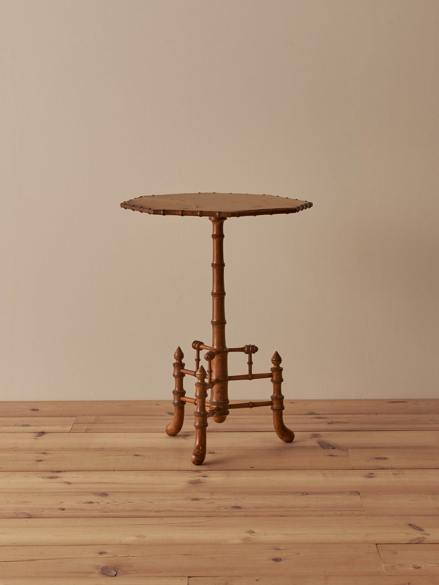 French vintage pitch-pine faux bamboo side table