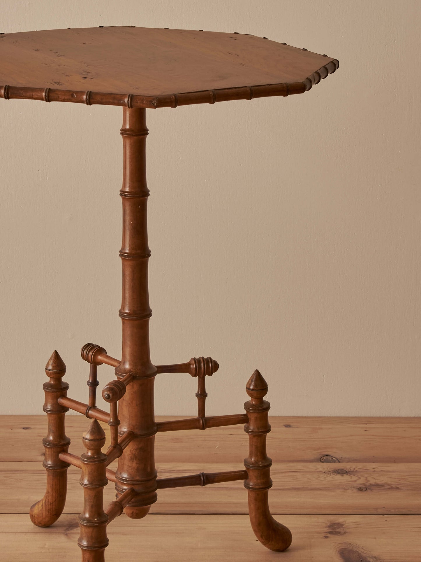 French vintage pitch-pine faux bamboo side table