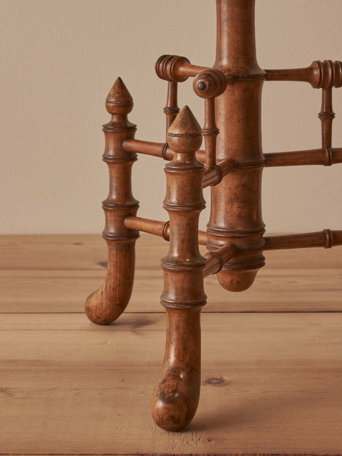 French vintage pitch-pine faux bamboo side table