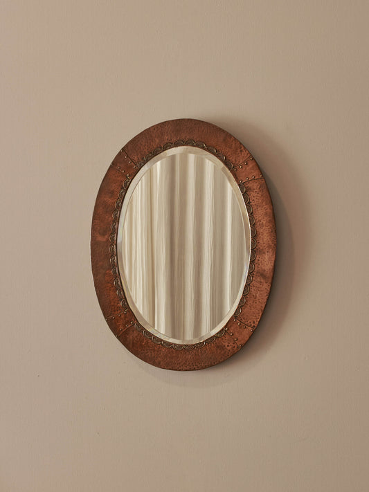 Oval Arts and Crafts copper mirror
