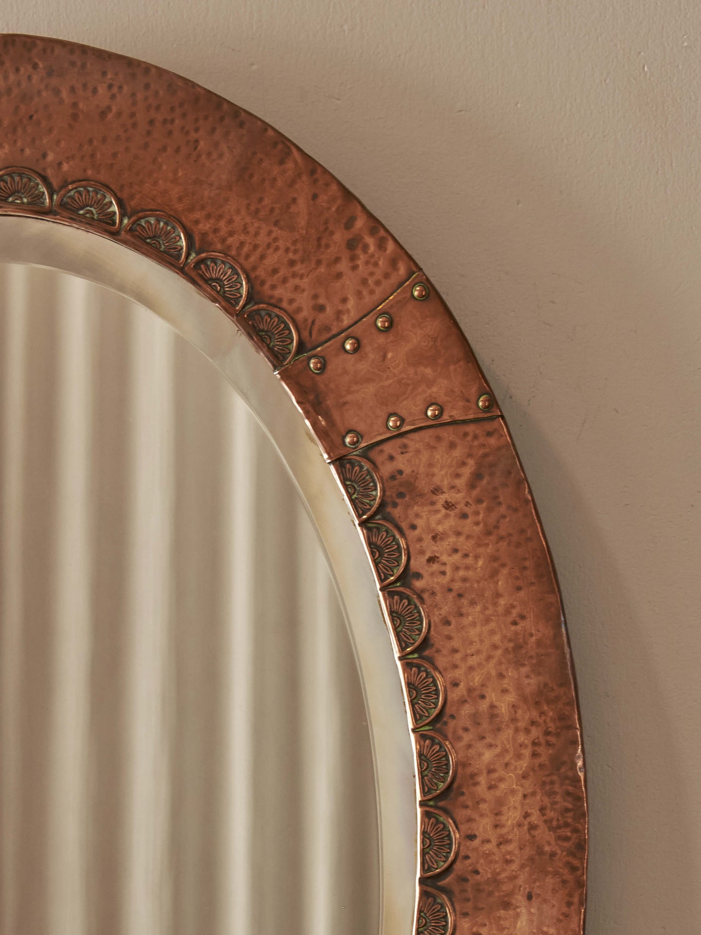 Oval Arts and Crafts copper mirror