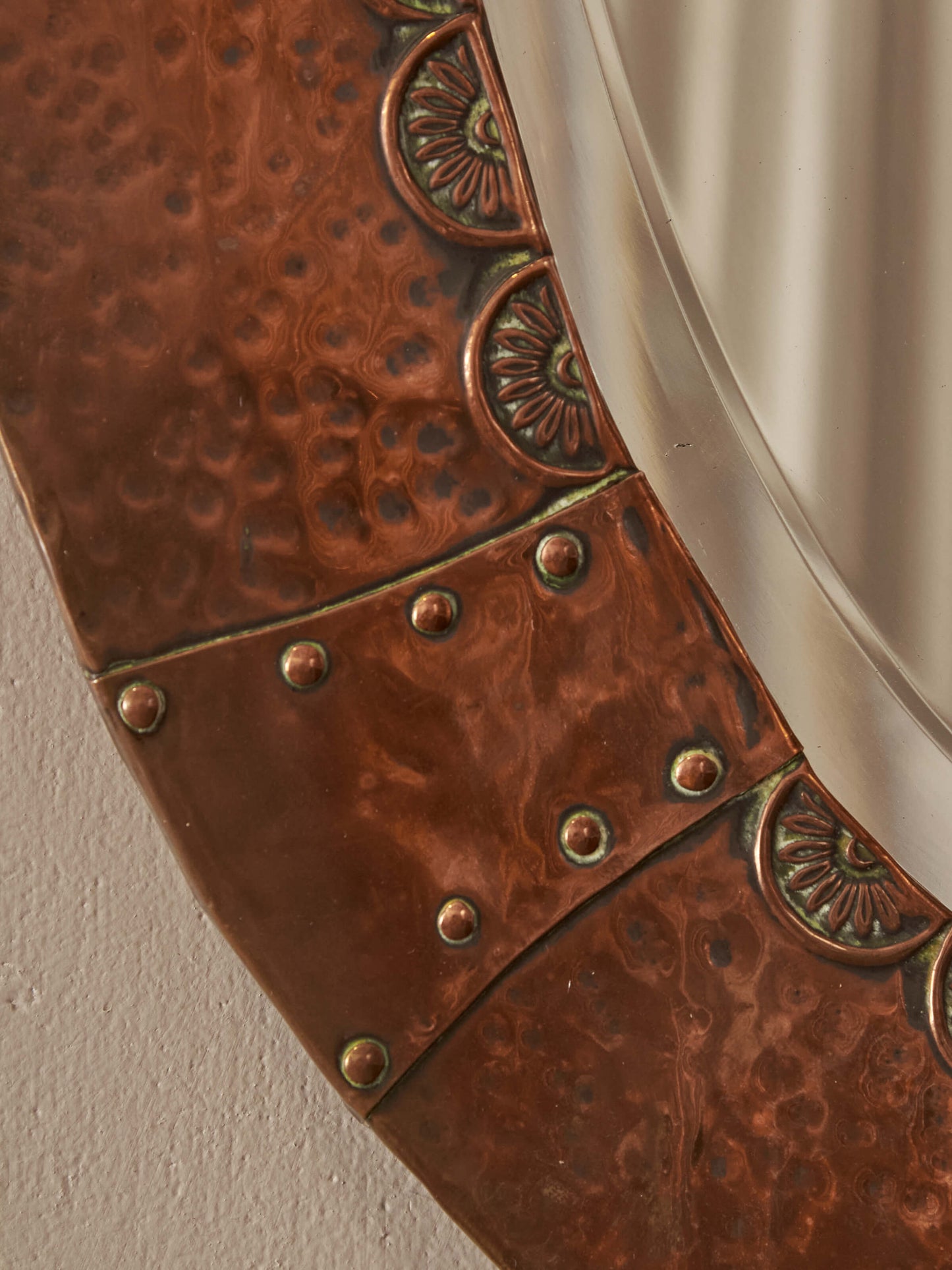 Oval Arts and Crafts copper mirror