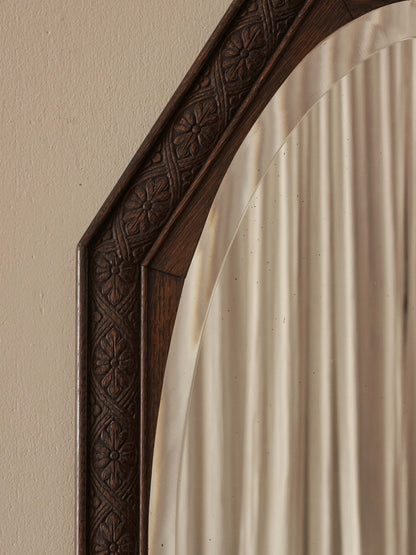Victorian octagonal carved oak mirror