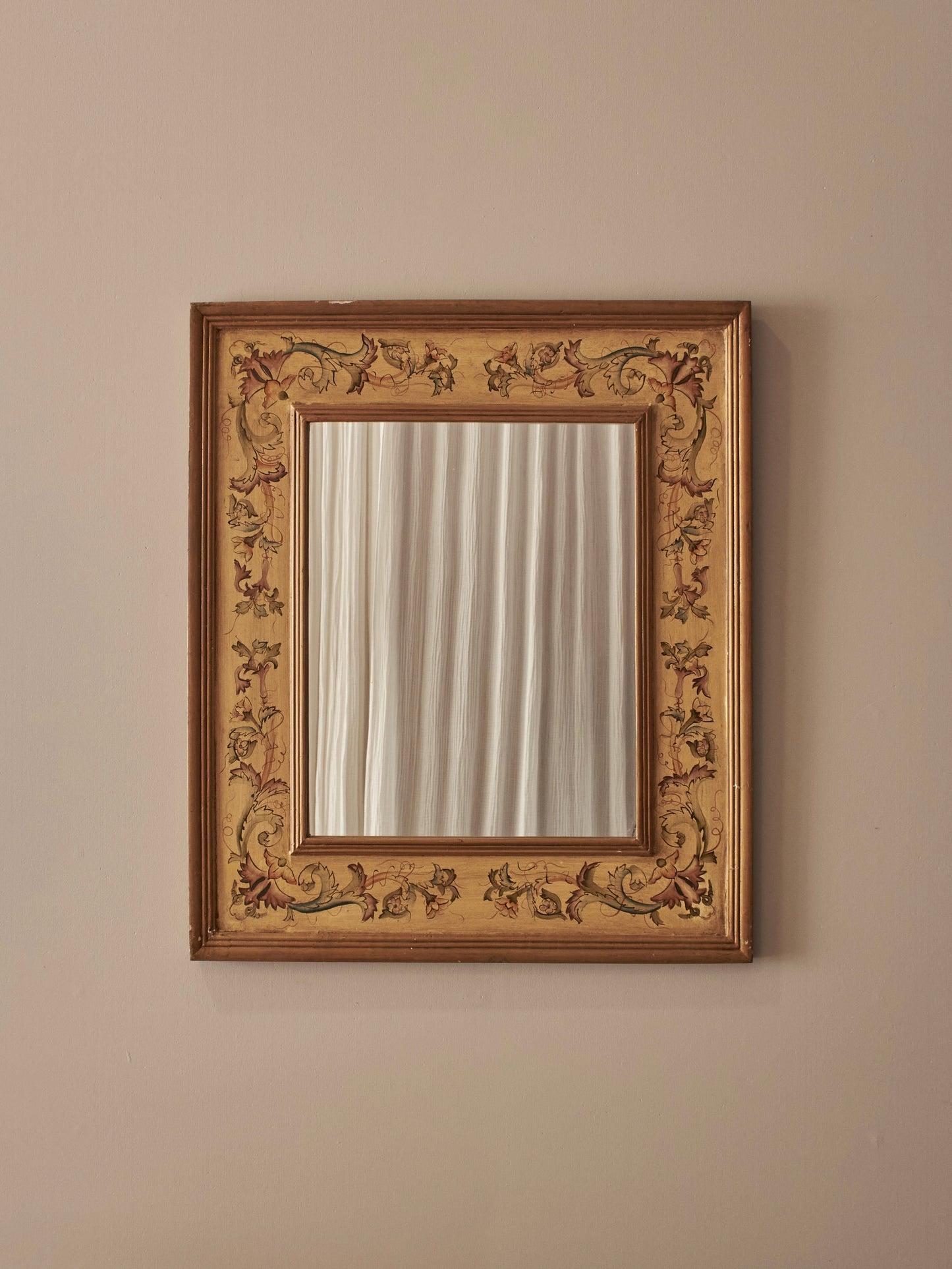 French vintage floral hand-painted mirror