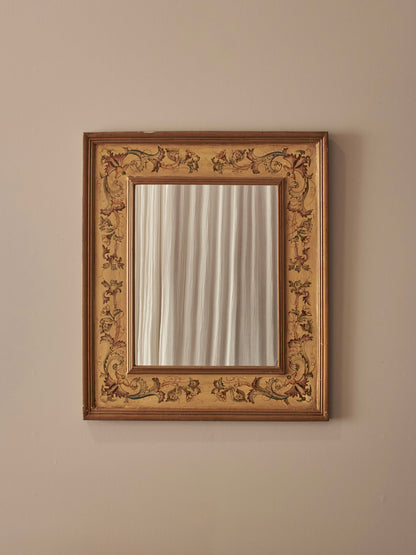 French vintage floral hand-painted mirror