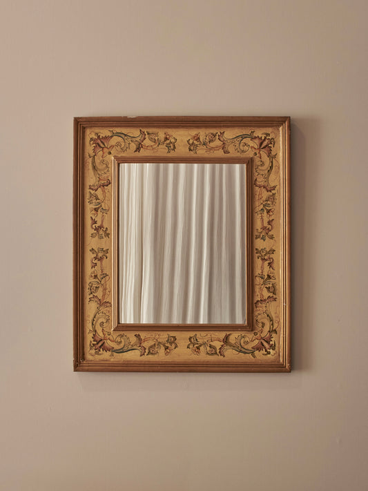 French vintage floral hand-painted mirror