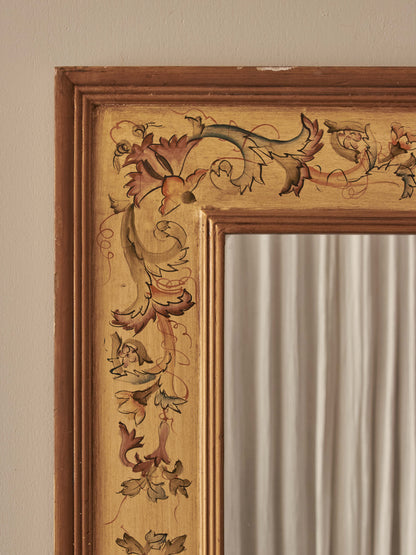 French vintage floral hand-painted mirror