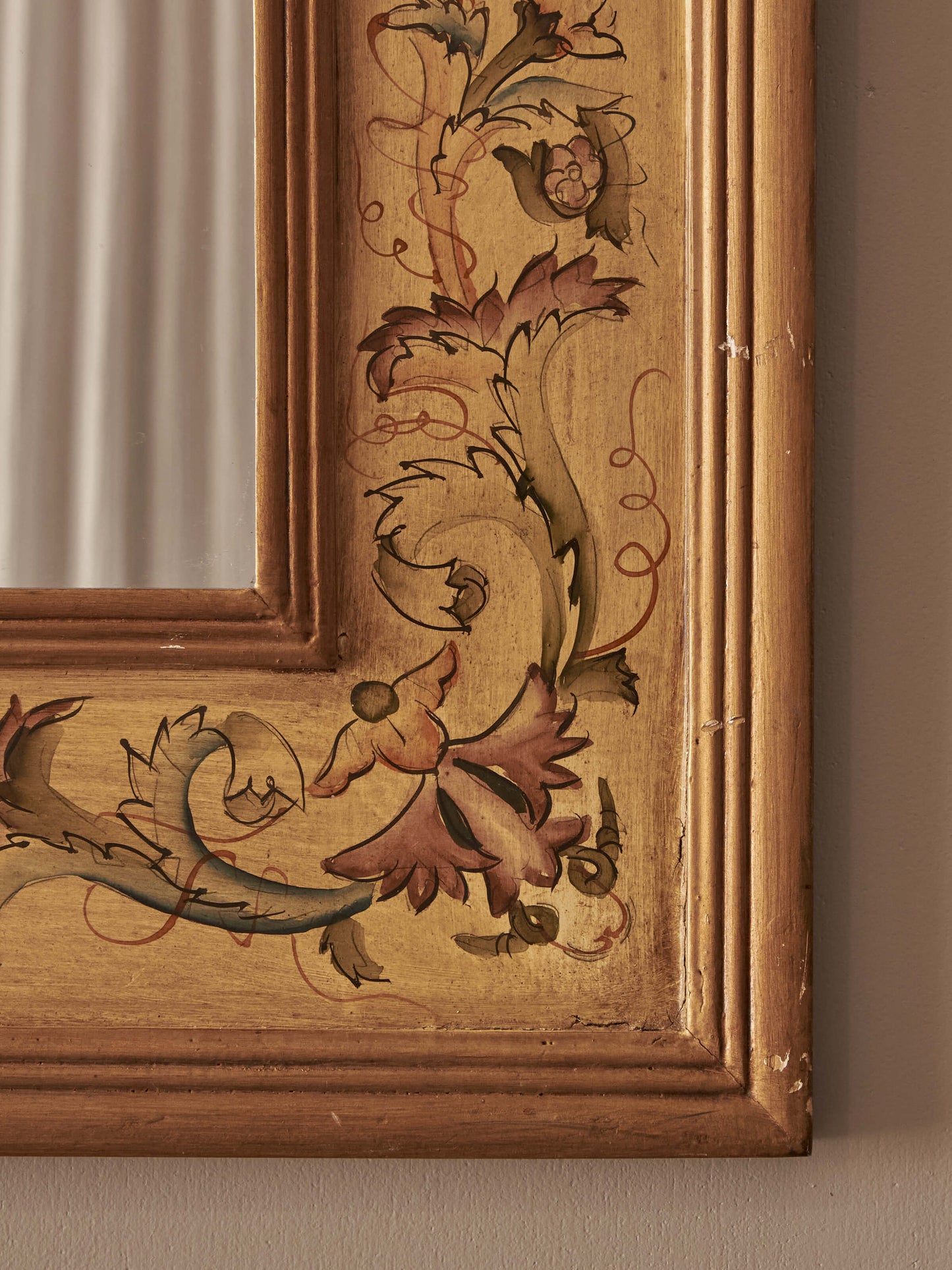 French vintage floral hand-painted mirror