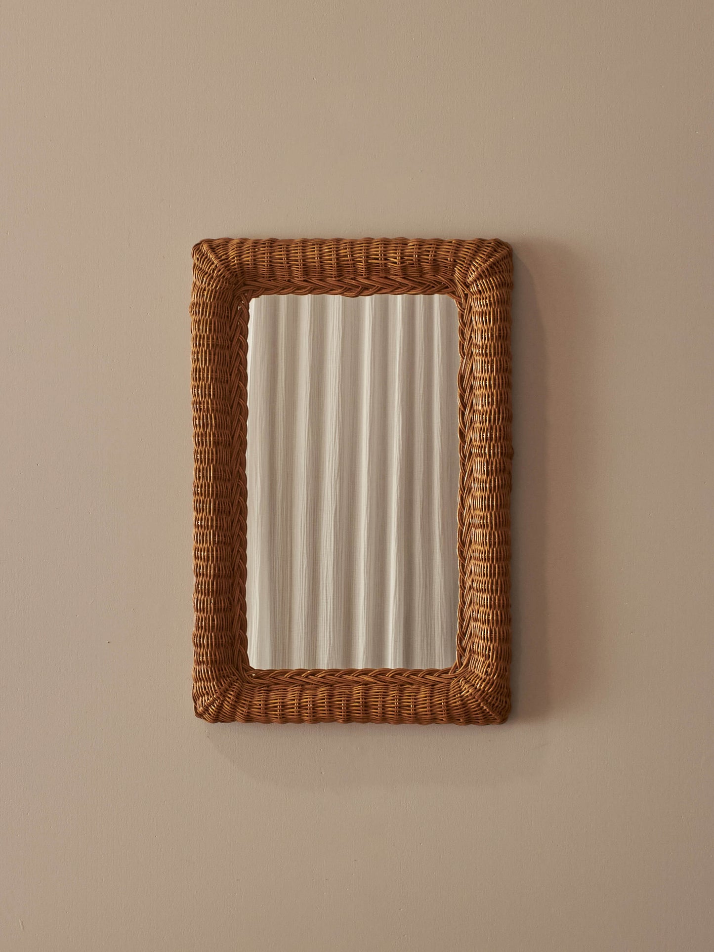 Mid-century wicker rectangular mirror