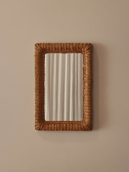 Mid-century wicker rectangular mirror