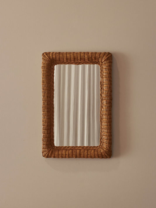Mid-century wicker rectangular mirror
