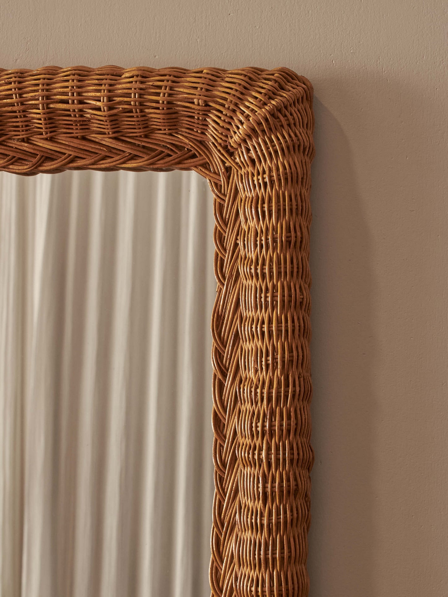 Mid-century wicker rectangular mirror