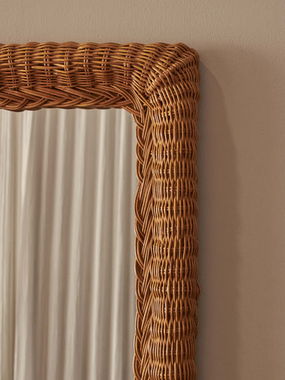 Mid-century wicker rectangular mirror