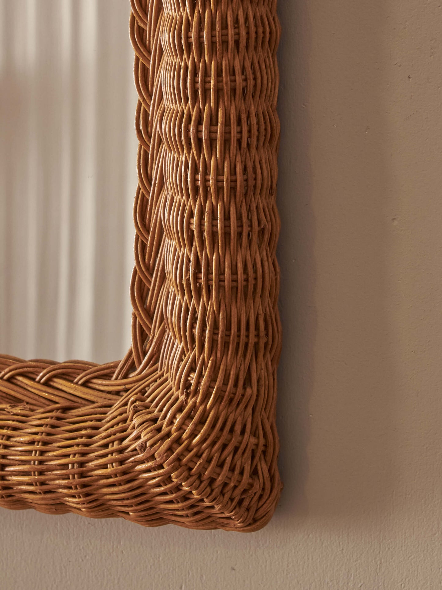 Mid-century wicker rectangular mirror
