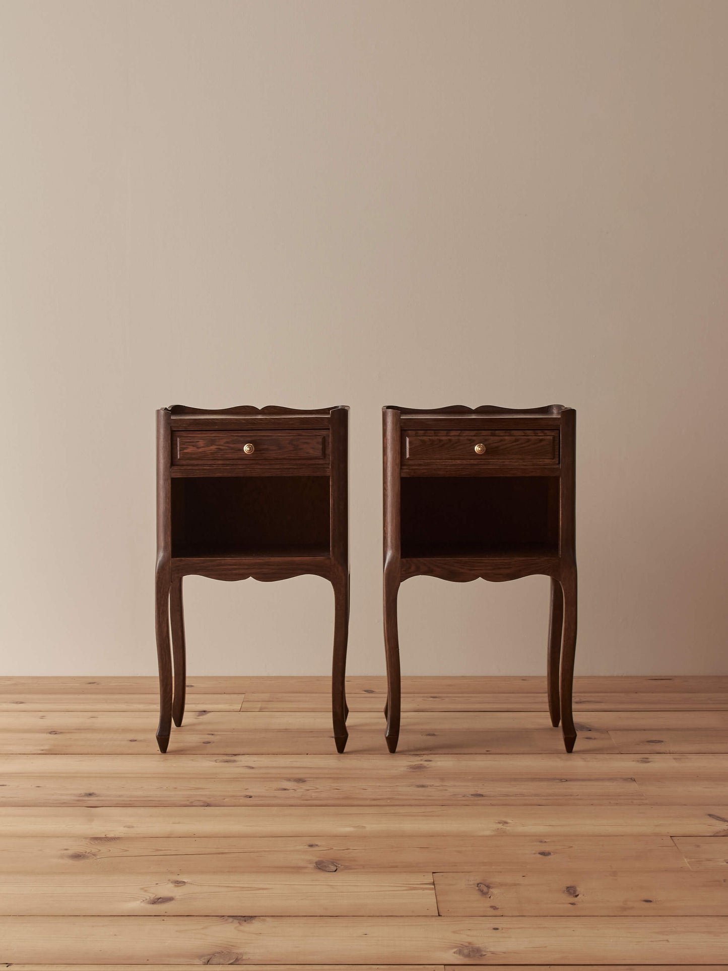 Pair of vintage oak French bedside tables