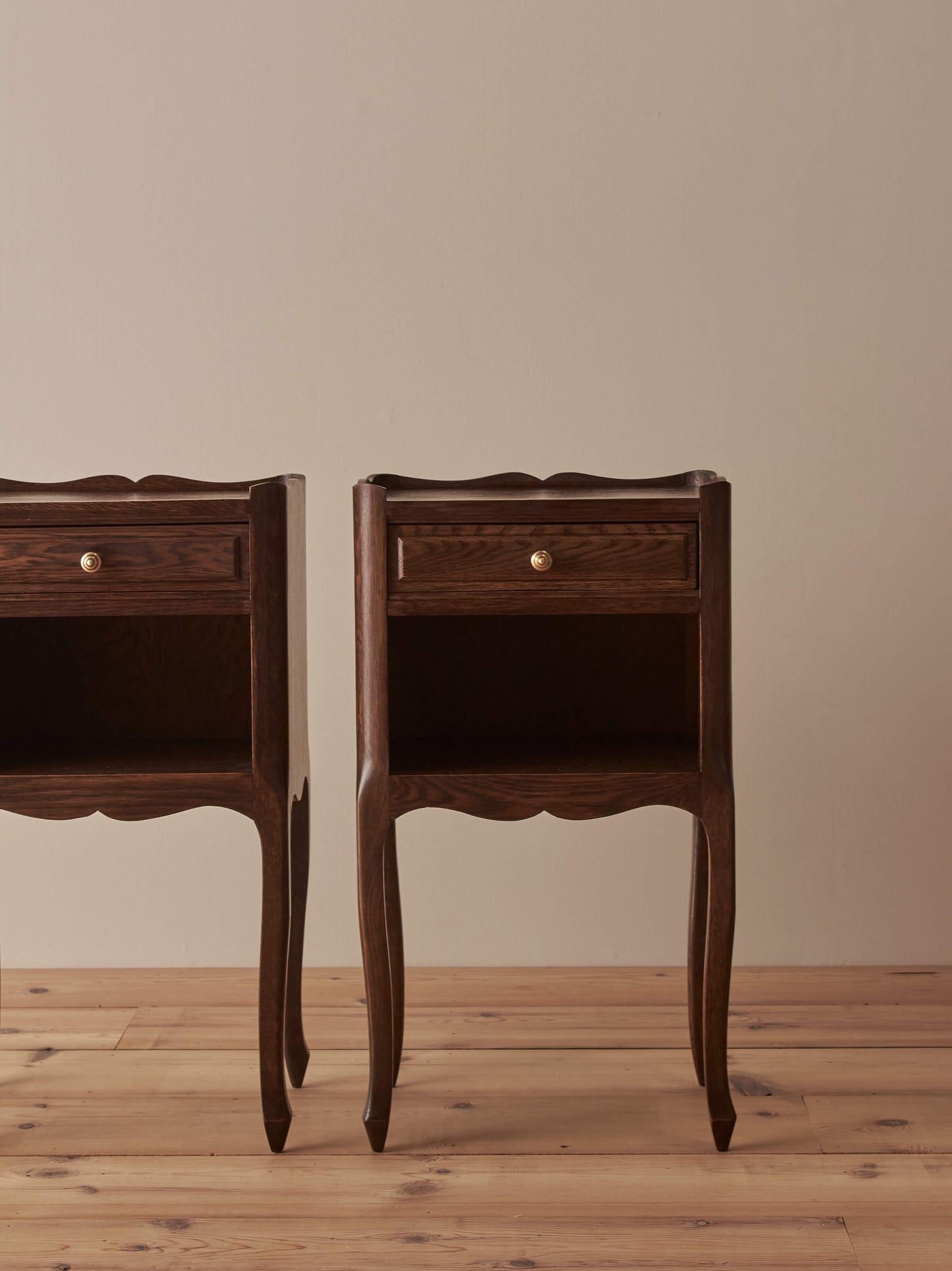 Pair of vintage oak French bedside tables