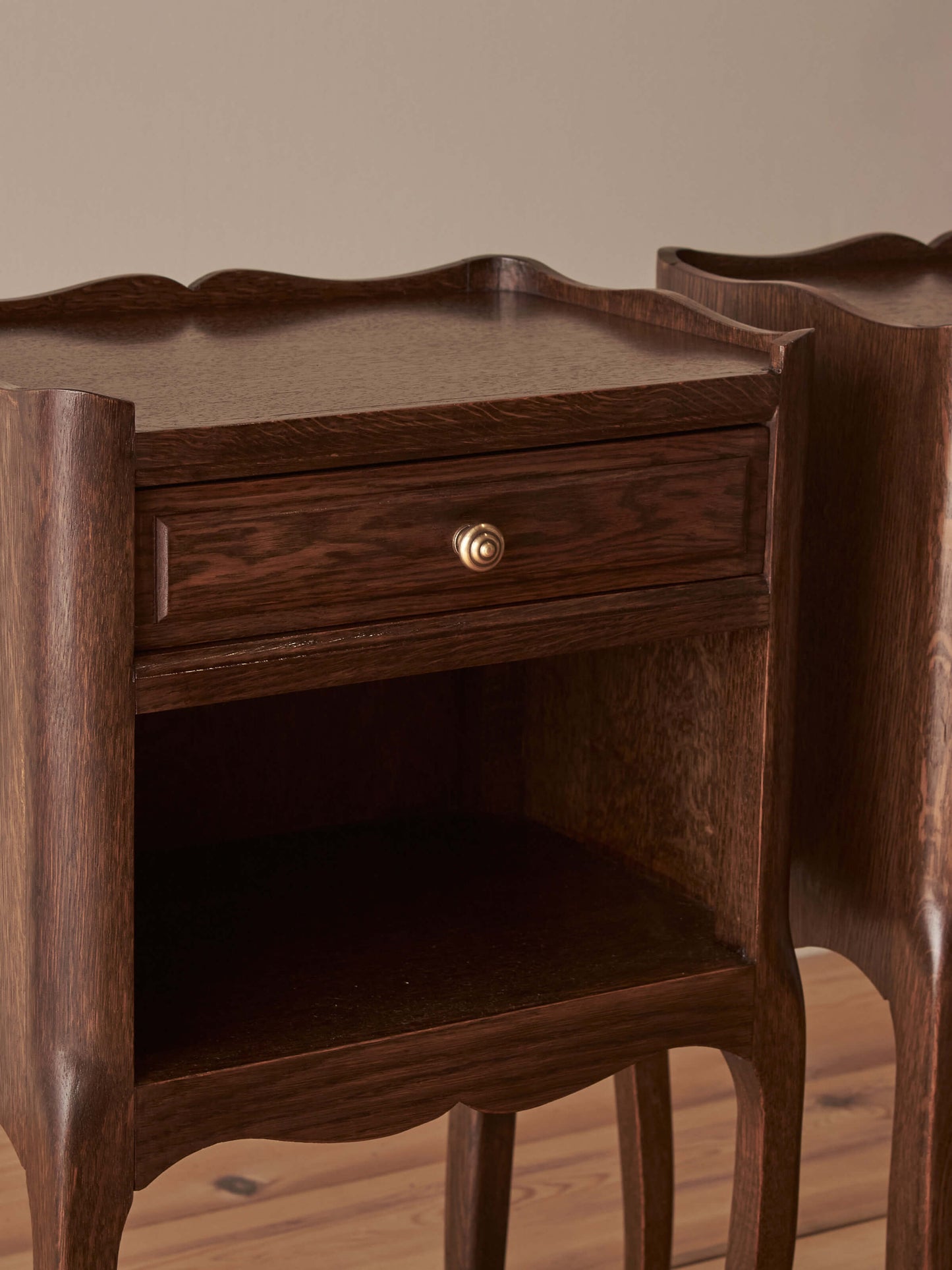 Pair of vintage oak French bedside tables