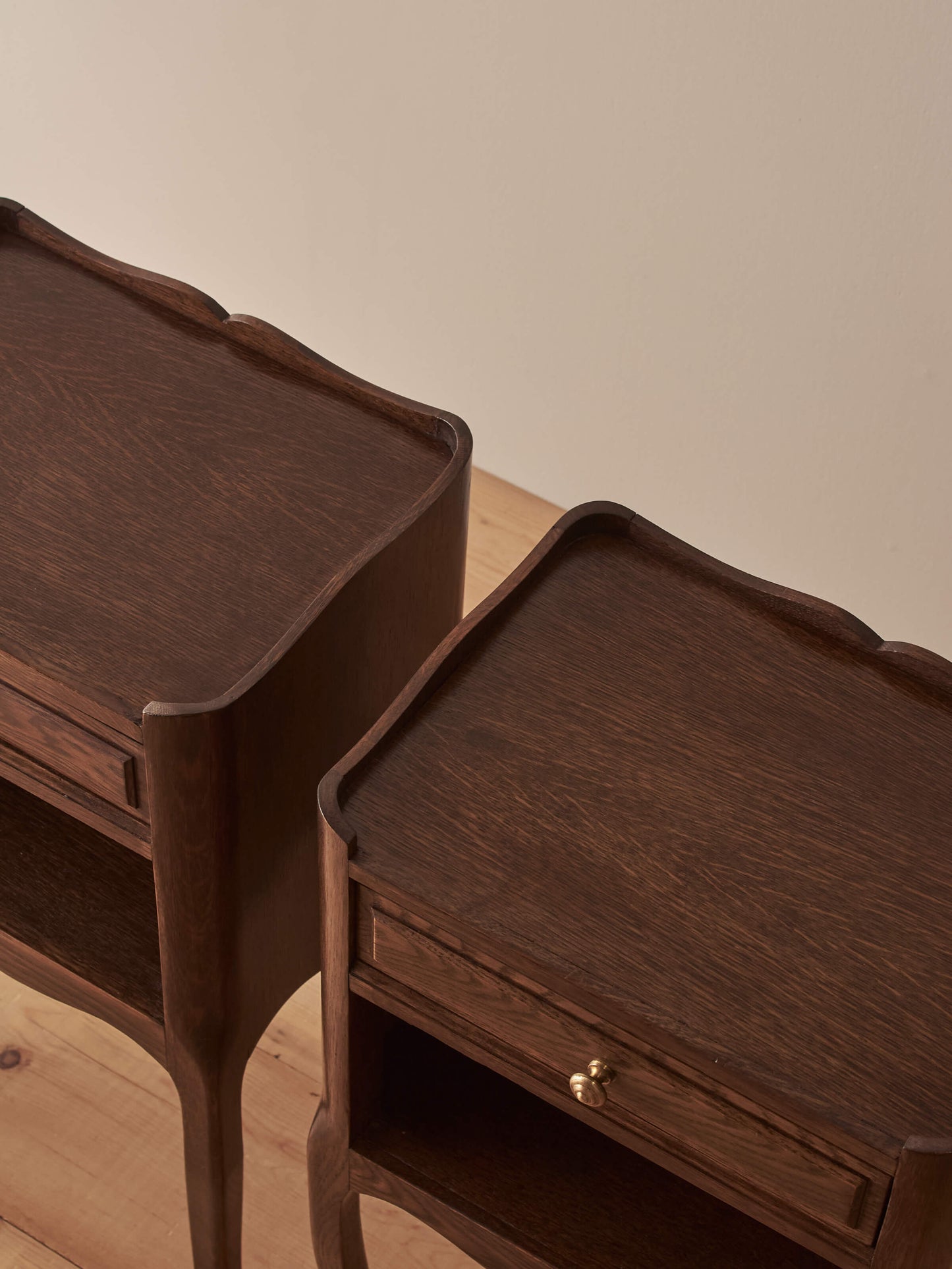 Pair of vintage oak French bedside tables