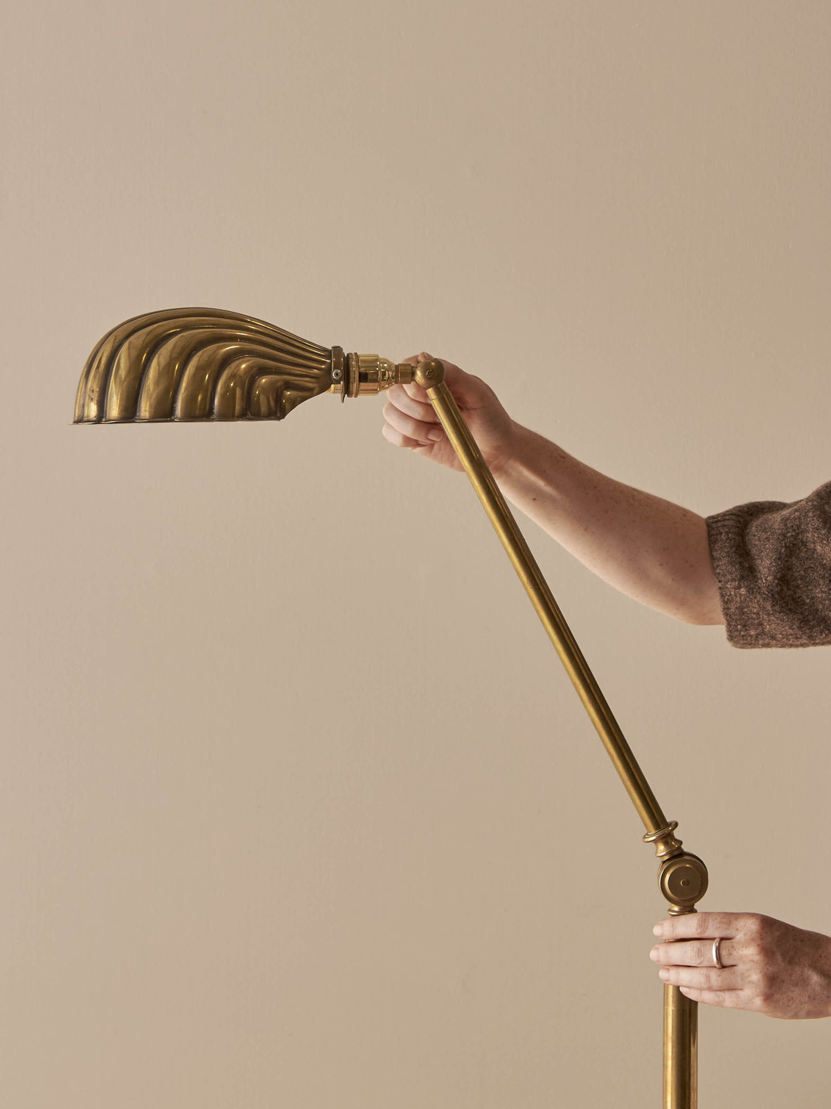 Mid-century brass clam floor lamp