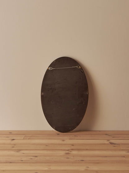 Antique oval oak bevelled mirror