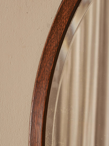 Antique oval oak bevelled mirror