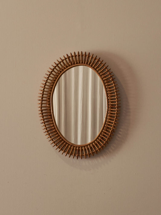 Italian oval mid-century rattan mirror