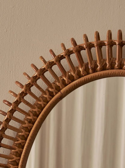 Italian oval mid-century rattan mirror