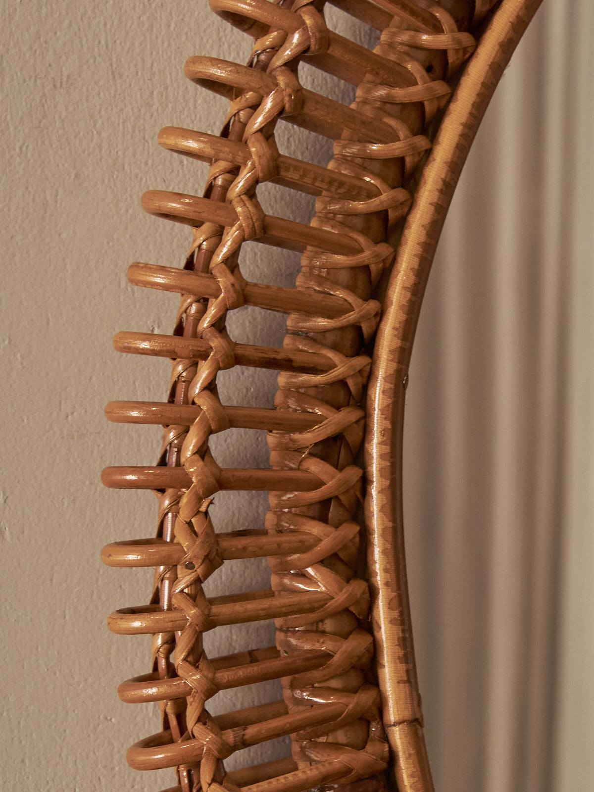 Italian oval mid-century rattan mirror
