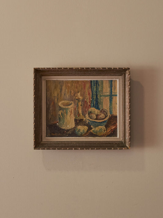French 20th-century framed still-life on canvas