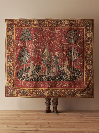 Large French vintage jacquard-woven wall tapestry
