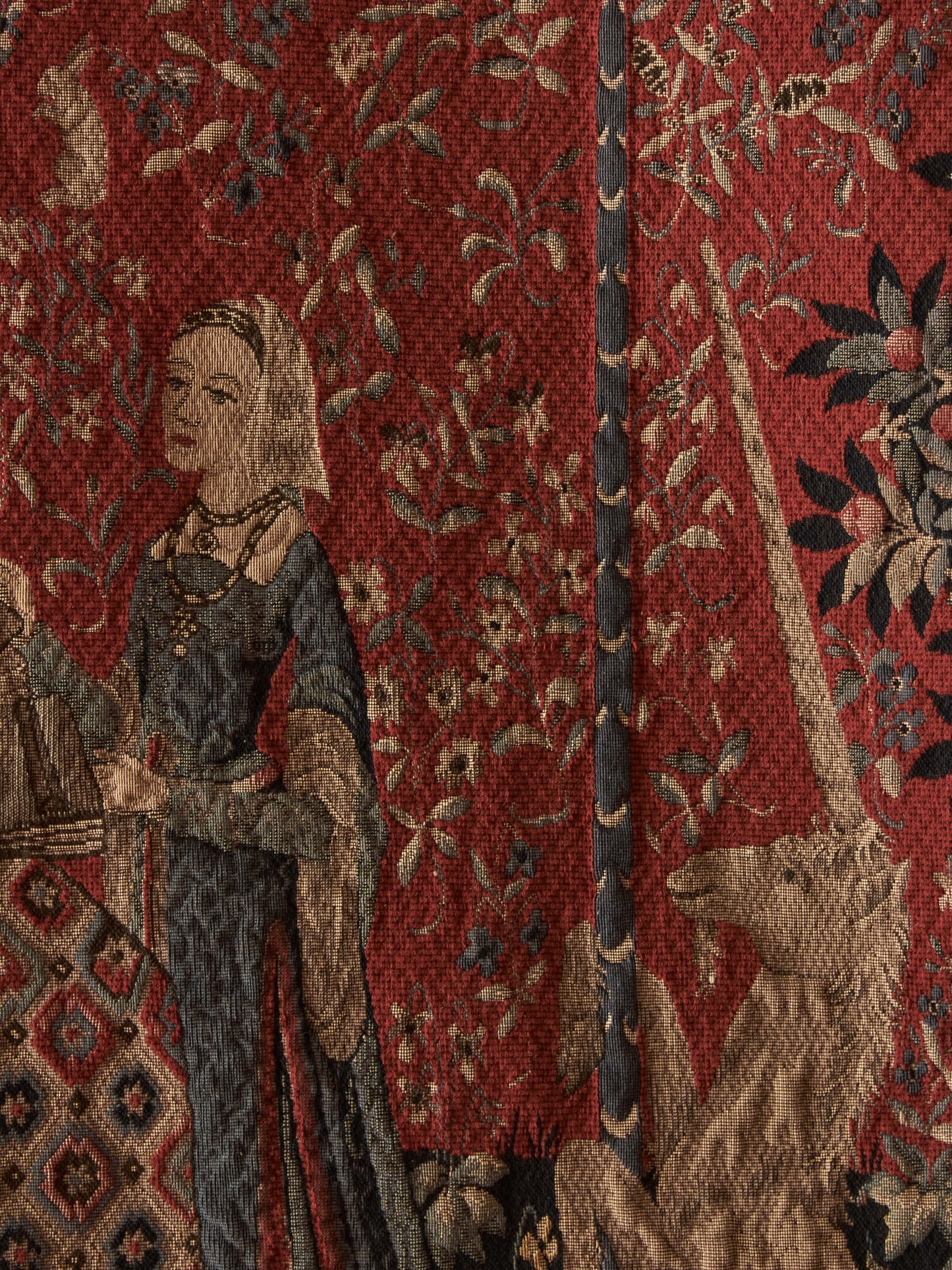 Large French vintage jacquard-woven wall tapestry