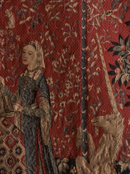 Large French vintage jacquard-woven wall tapestry