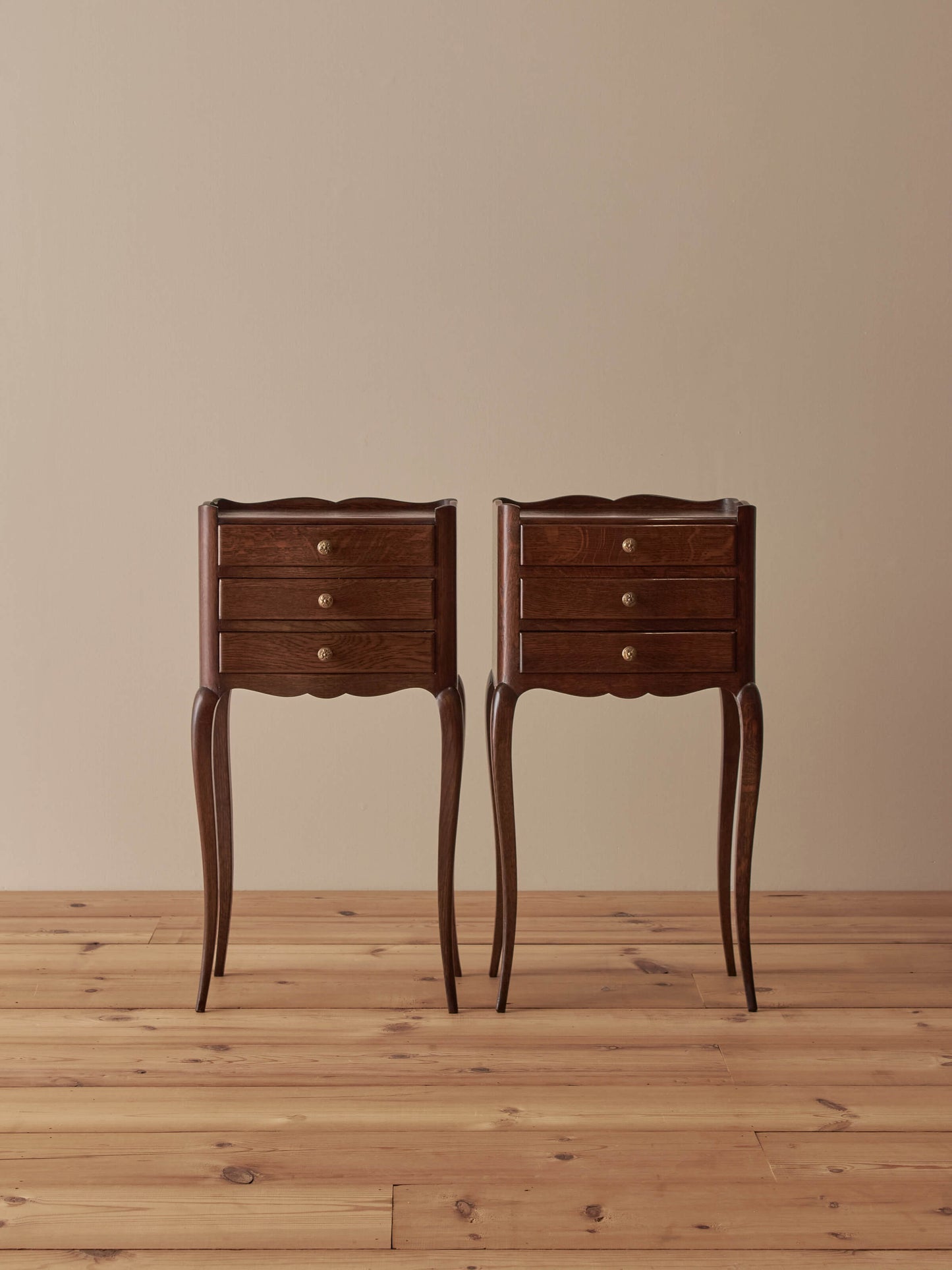 Pair of French mid-century oak bedside tables