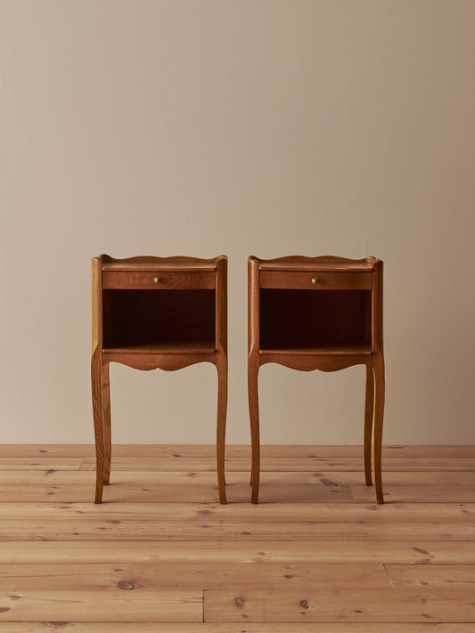 Pair of French vintage blonde oak bedside tables