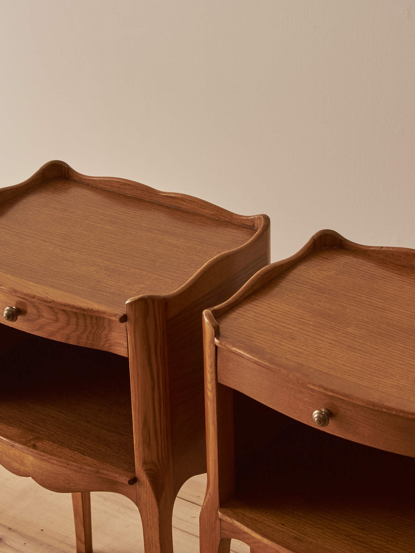 Pair of French vintage blonde oak bedside tables