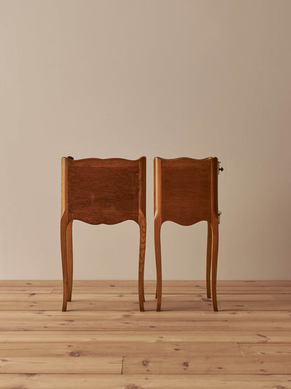Pair of French vintage blonde oak bedside tables