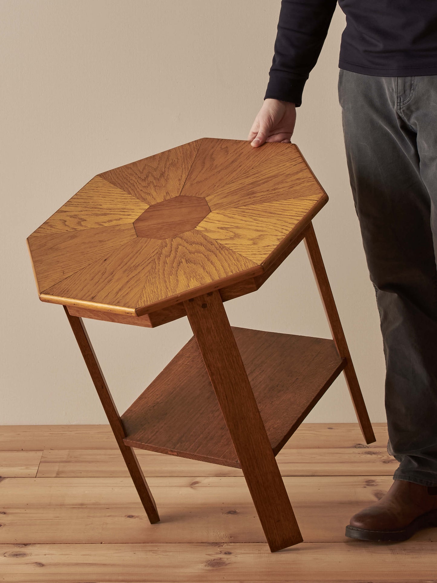 Vintage oak starburst side table