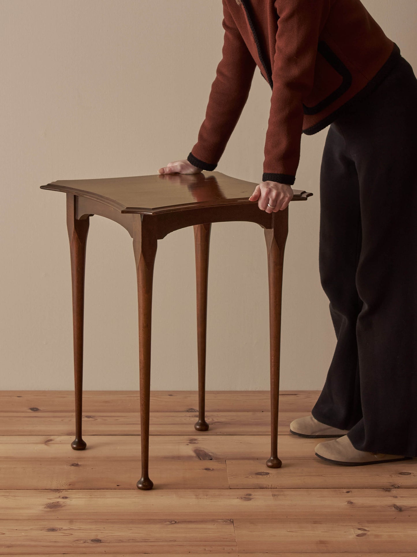 Vintage walnut table on ball feet